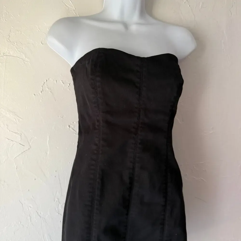 Joe’s Jeans Y2k Black Strapless Mini Dress Size M Cotton Blend‎ Zip Back Tube
